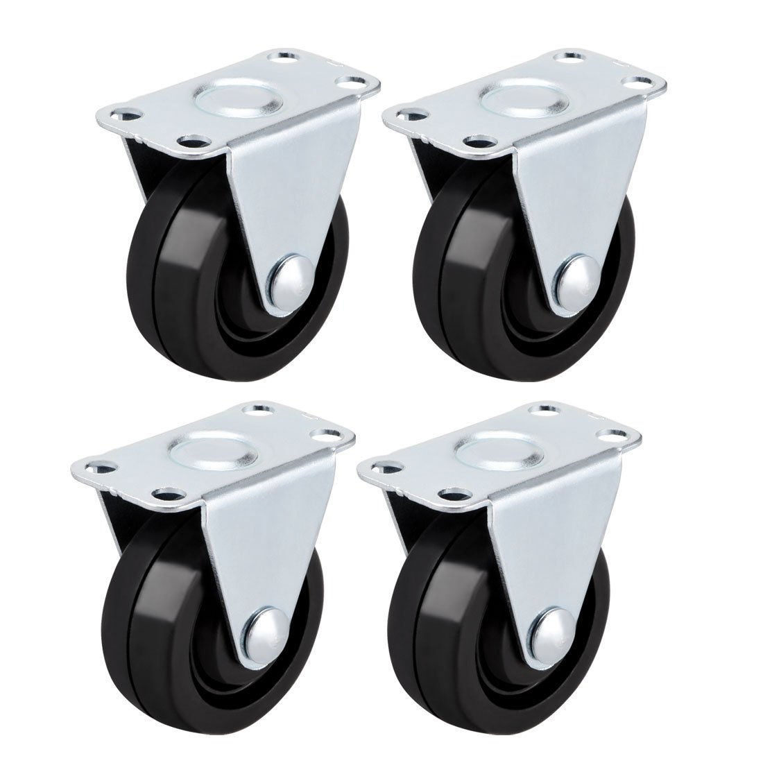 sourcingmap Caster Wheels 1.5" Rubber with Top Plate 44LBS Capacity for Furniture Carts Workbench, Black, Pack of 4