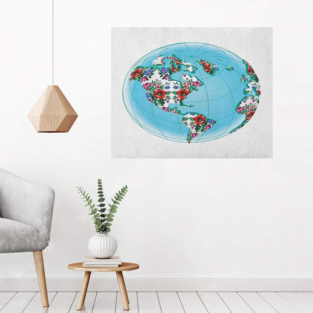 Amazon.com: Floral World Map Canvas Wall Art Print, Planet Earth
