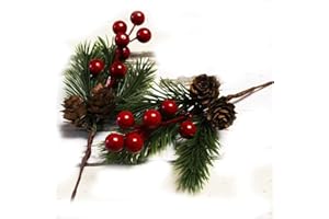 Pine Cone Red Berry Picks Stems Crafts Branch Christmas Wreath - 10Packs, Holly Artificial Evergreen Branches Tiny Pine Cones