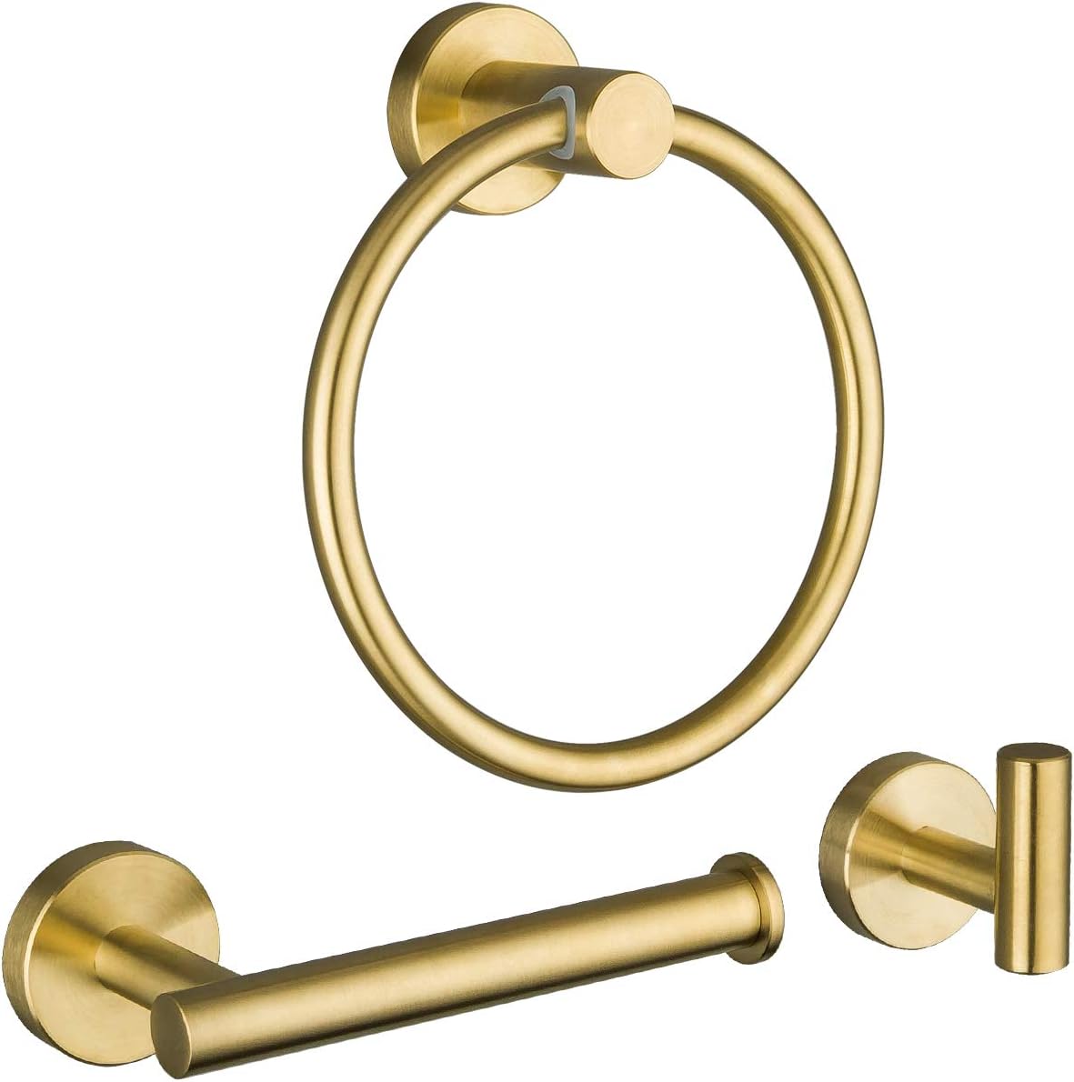 GAPPO 3 Piece Bathroom Hardware Accessories Set Brushed Gold SUS 304 Stainless Steel Wall Mounted Hand Towel Ring Toilet Paper Holder Robe Hook: Kitchen & Dining