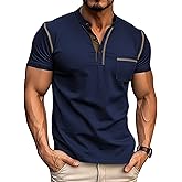 Lexiart Mens Casual Short Sleeve Henley Shirts Button Tee Shirts Basic Classic Shirt with Pocket