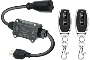 NEWNEWLIU AC110V Waterproof Remote Control Power Switch with 164ft Long Range,AC110V/120V/250V/20A Wireless Remote Switch with Outdoor Weatherproof Smart Outlet for asmonitor, Printer, Speakers ECS
