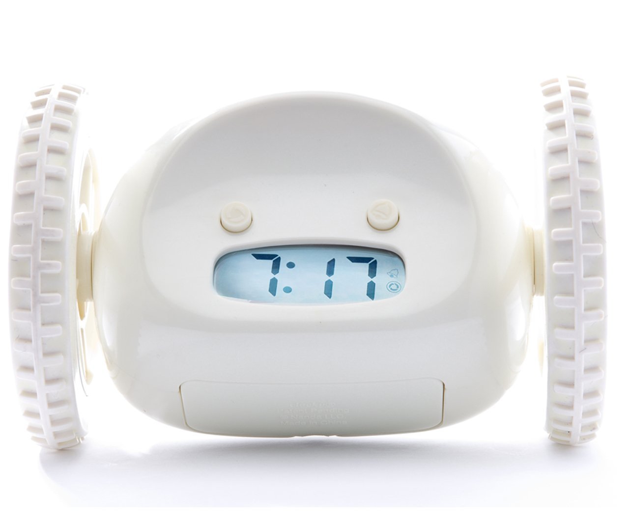 Clocky, the Original Runaway Alarm Clock on Wheels, White (Loud for