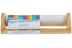 Melissa & Doug Wooden Tabletop Paper Roll Dispenser with 12” x 75-Foot White Bond Paper & Roller, Art Supplies for Drawing, P