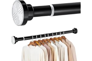 Black Adjustable Closet Rod 26-65 Inches, No Drill, Rust-Resistant & Non-Slip Stainless Steel Tension Rod for Wardrobe, Laund