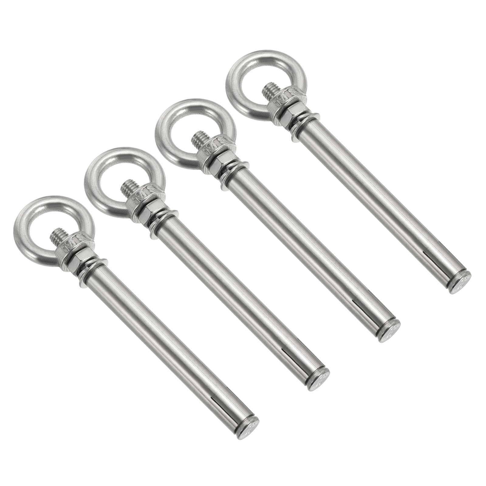 PATIKIL Expansion Eye Bolt M8x120mm, 4 Pack 304 Stainless Steel Shoulder Anchors Eyebolt Screw with Eye Ring for Concrete Brick Walls Canopy Engineering Rigging Silver