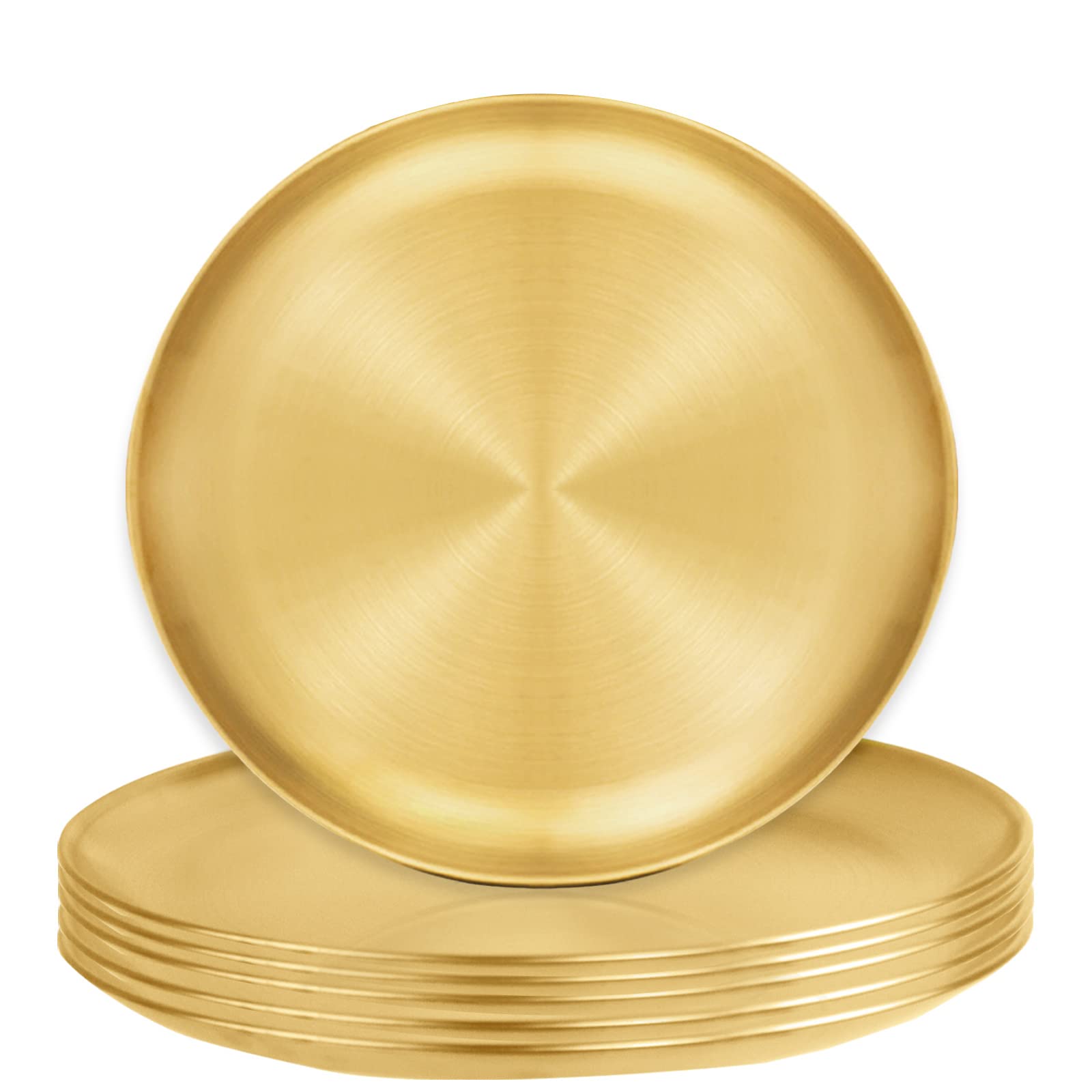 Photo 1 of 6 Pieces Stainless Steel Plates, Reusable Brushed Metal Dinner Plates, 9 Inch Metal Dinner Dishes, Feeding Serving Camping Plates, Gold Trays for Kitchen,Picnic, Outdoor Party