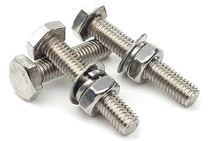 Levanco (8 Sets) 3/8-16x1-1/2 Stainless Steel Hex Head Screws Bolts, Nuts, Flat Washers & Lock Washers Kits, 18-8 (304) Stainless Steel, Fully Thread Hexagon Bolts Kits