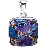 NANDARANI Natural Copper Turquoise Gemstone Pendant for Women – Purple Blue Stone Solid 925 Sterling Silver – Boho Jewelry Gift