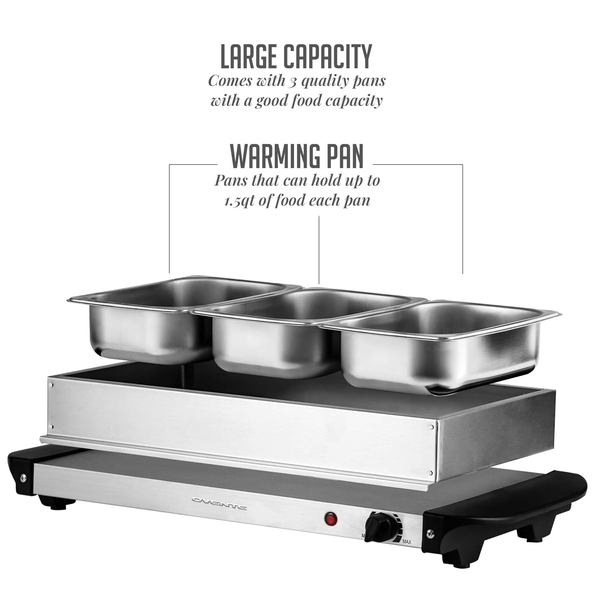 OVENTE Electric Buffet Server and Food Warmer, Three 1.5 Quart Chafing Dish Set with Stainless Steel Warming Tray Perfect for Holidays and Dinners, Silver FW173S