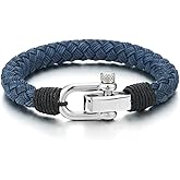 COOLSTEELANDBEYOND Large Braided Cotton Rope Mens Womens Stainless Steel Nautical Screw Anchor Shackle Wrap Bracelet