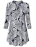Timeson Women 3/4 Sleeve Tops, Ladies Floral Printed Tunic Shirts Cuffed Sleeve Notch Neck Blouse Multicolor Blue L