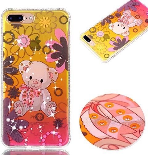iPhone 7 Plus Case, Gefee Ultra Slim Bling Rhinestone Flower Pattern Design Crystal Clear Soft TPU Rubber Protective Case Cover for Apple iPhone 7 Plus (Teddy bear)