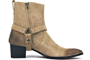 OSSTONE Dress Boot for Men Leather Chelsea Boots Casual Heel Shoes Zipper-up OS-JY002-US