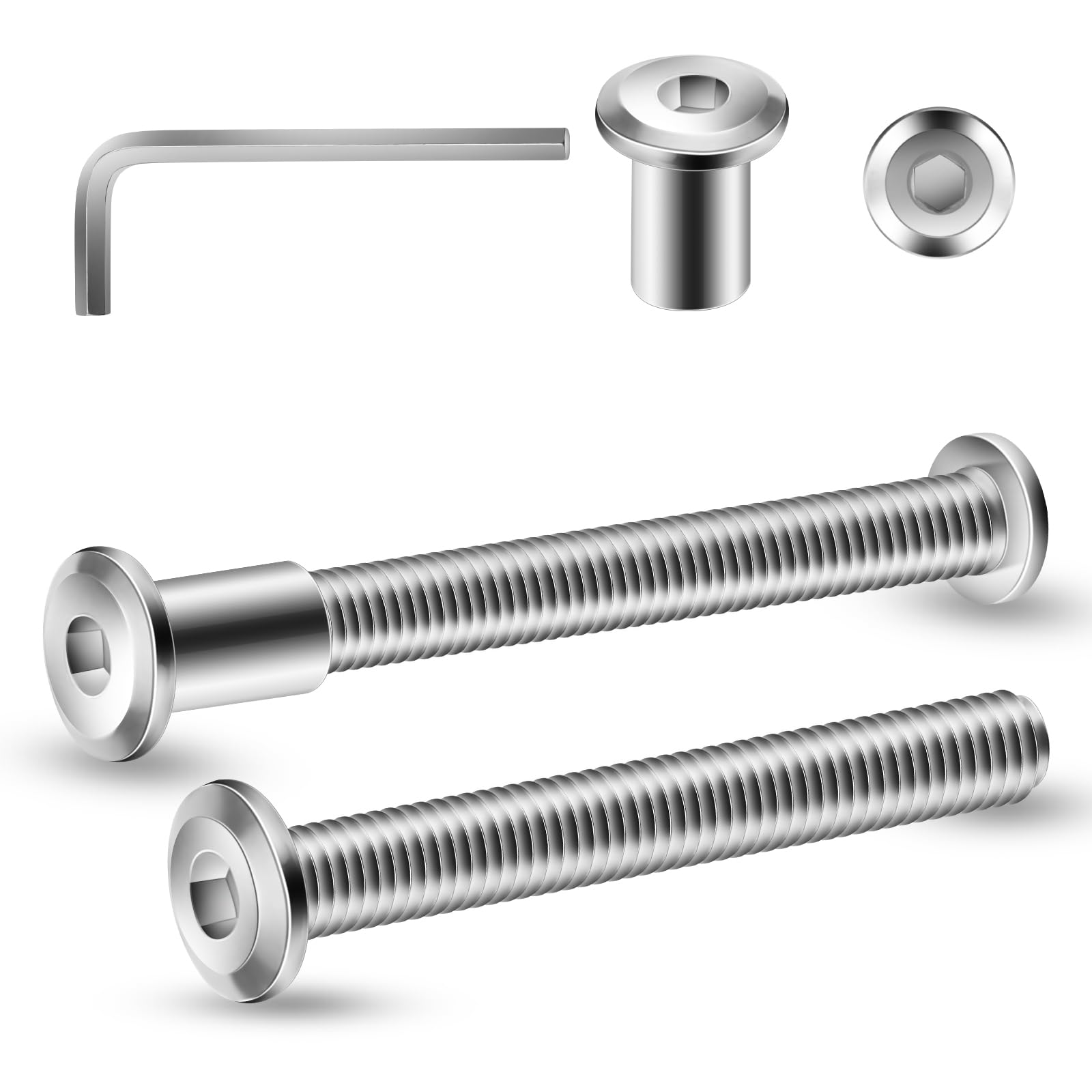 Photo 1 of 5/16-18 x 2 Inch 20Pcs Flat Head Hex Socket Cap Screws Bolts Barrel Nuts Kit, 304 Stainless Steel 18-8, Full Thread by SG TZH (with Hex Spanner)