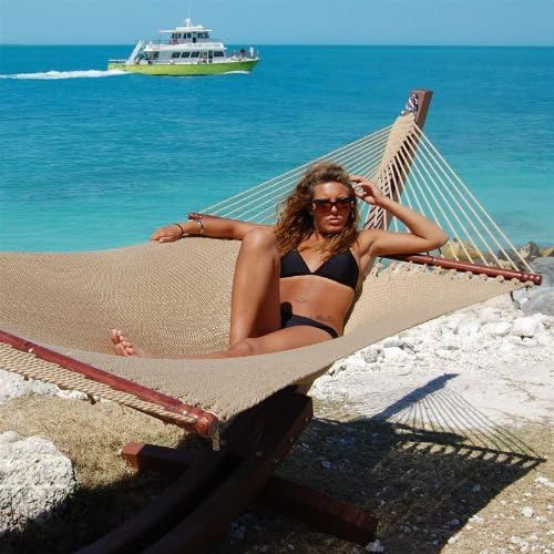 Caribbean Jumbo Hammock with Siberian Larch Wood Hammock Stand (Tan)