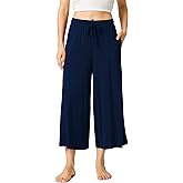 LazyCozy Women's Bamboo-Derived Viscose Capri Pajama Pants, Casual Wide Leg Lounge Pants Pajama Bottoms