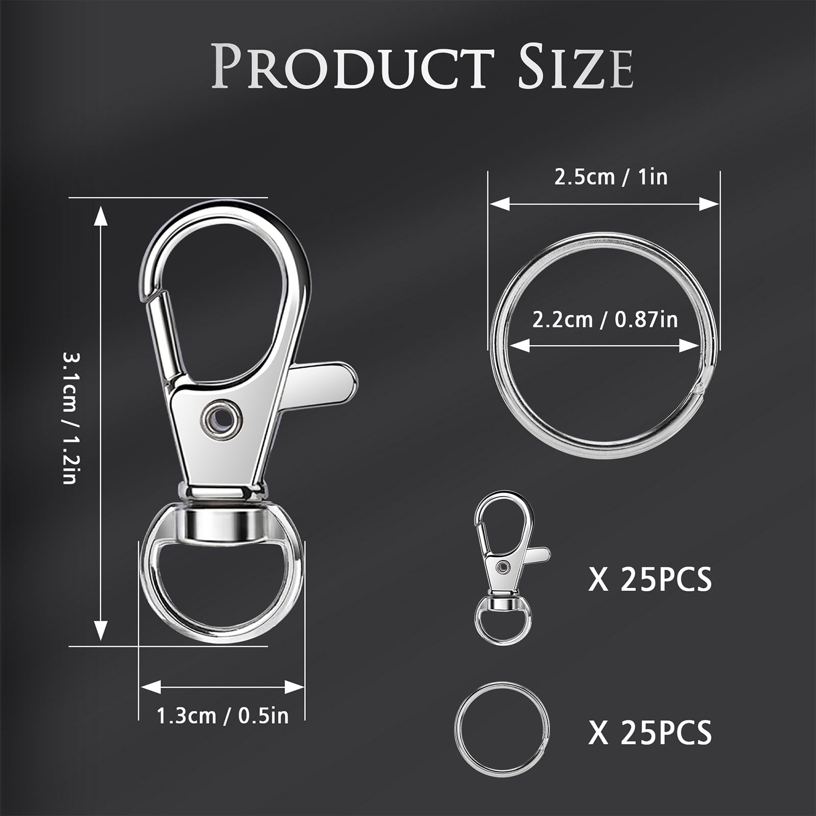 Bonison 50 PCS Keychain Making Kit with Lobster Claw Clasps & Key Rings – Keychain Clip with Key Ring Craft Supplies for DIY Keychains, Jewelry & Lanyard Projects