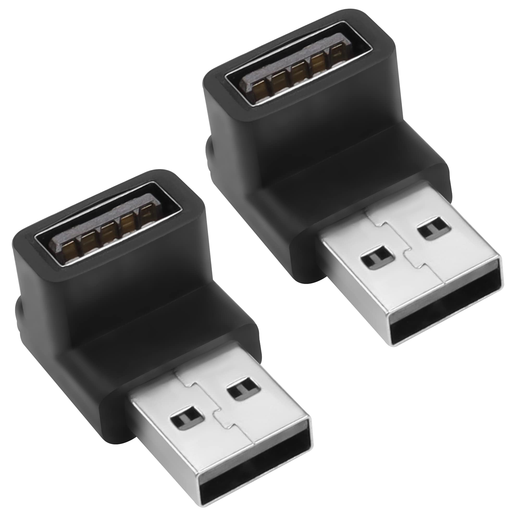 QIANRENON USB 3.1 90°Angle Adapter 10Gbps USB 3.1 Male to Female L-Angle Connector USB A 3.1 Right Angle Coupler, Support 3A Charging OTG Data Transfer, 2Pcs (Positive Bend/Female Down)