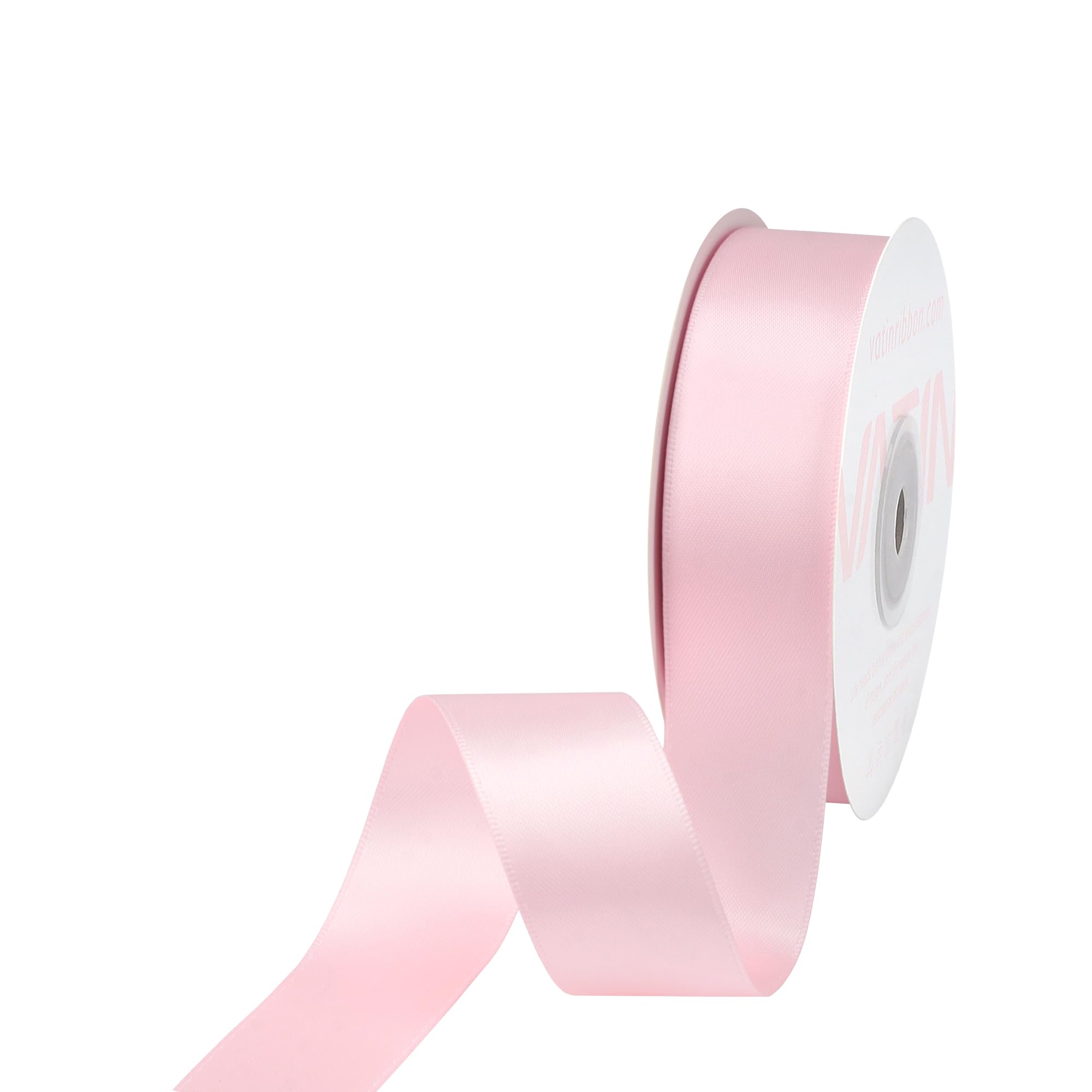 VATIN 25mm Double Faced Polyester Satin Ribbon Light Pink/Baby Pink - 23 Metre/Spool, Perfect for Wedding, Wreath, Baby Shower,Packing and Other Projects