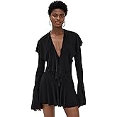 Norma Kamali Women's Long Sleeve Deep V Ruffle Mini Dress