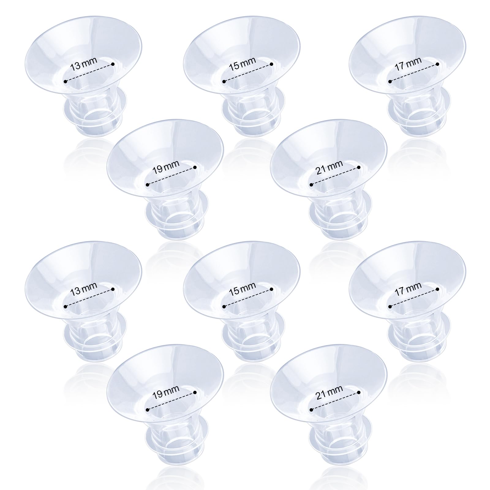 10pcs Flange Inserts, 13/15/17/19/21mm Silicone Breast Pump Flange Insert Wearable Breast Pump Accessories Compatible with Medela/Spectra/TSRETE/Momcozy S9/S12/S9Pro/S12Pro