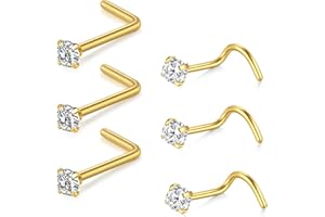 D.Bella 18G 20G 22G Nose Rings Studs Stainless Steel 1.5mm 2mm 2.5mm 3mm CZ Corkscrew & L Shape Nostril Piercing Jewelry for 