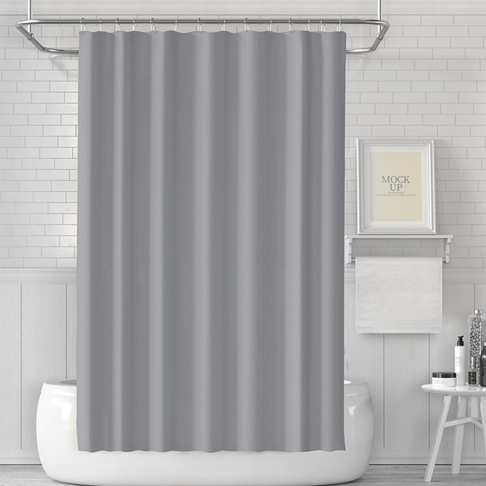 COSORO PEVA Shower Curtain 180x180cm,Heavy Duty Plastic Grey Weighted Shower Curtains Mould Proof Resistant Waterproof Bath Curtains with 12 Hooks for Wet Room,Bathroom,Shower Stall,Bath Tub