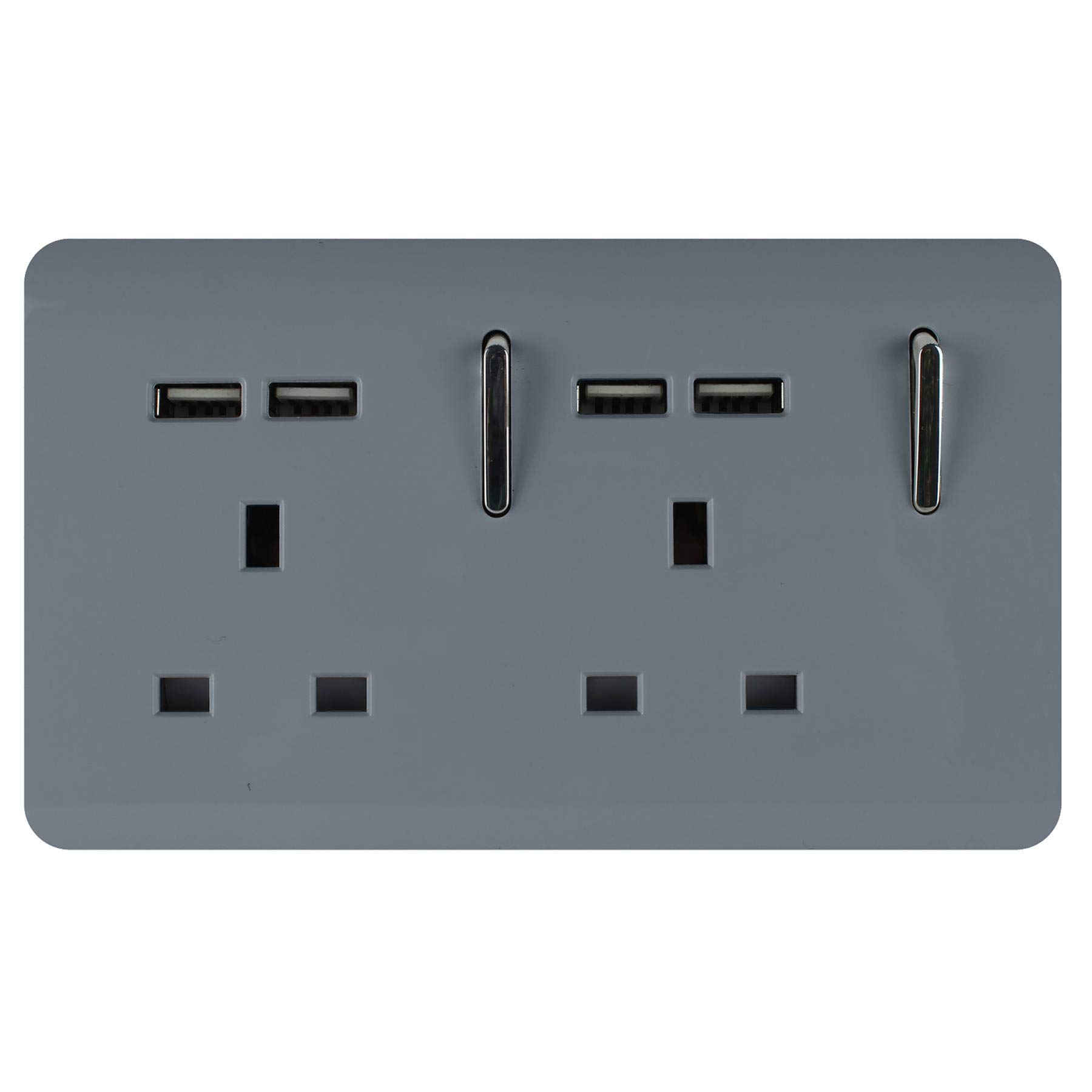 Trendi 2 Gang Artistic Modern Glossy 13 Amp 4x2.1mA USB Switched Plug Socket Warm Grey