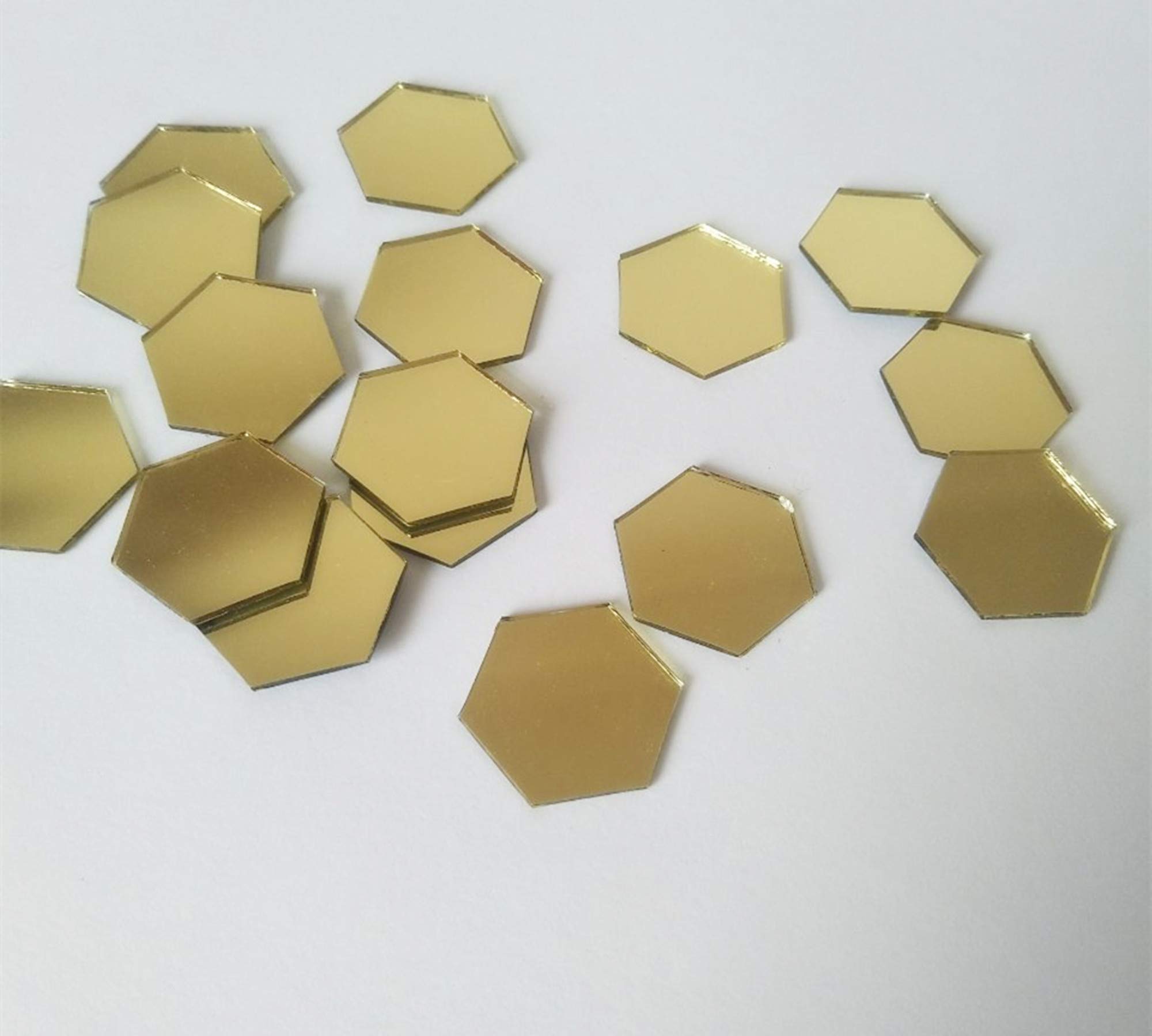 Mini Real Glass Mirror Mosaic, Hexagonal Mirror Mosaic Tile 70pcs (Yellow Gold, 1")