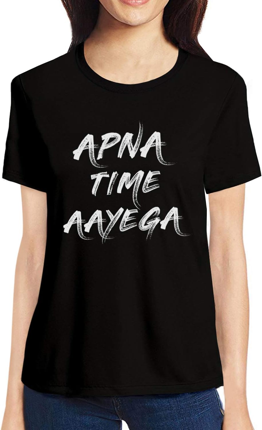 Pooplu Womens Apna Time Aayega Vector Cotton Printed Round Neck Half Sleeves Multicolour T Shirt. Movie, Quotes, Gully Boy Tshirts