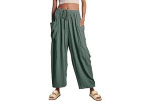 YOCUR Women Summer Beach Vacation Pants High Waisted Wide Leg Pants Printed Loose Flowy Casual Palazzo Lounge Trousers