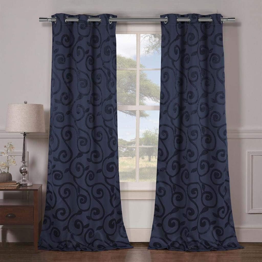 Duck River Textiles - Solid Faux Silk Textured Blackout Room Darkening Grommet Top Window Curtains Pair Panel Drapes for Bedroom, Living Room - Set of 2 Panels - 38 X 84 Inch - Indigo Blue