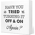 Funny Office Wooden Box Sign,Sarcastic Office Signs,Office Decorations for Work Desk,Inspirational Office Desk Decor,Have You Tried Turning It off and on Again Sign