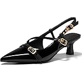 Coutgo Women's Slingback Kitten Heel Pointed Toe Pumps