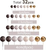 ASTARON 32 Pcs Foam Ball Cake Topper Decorations Brown Gold Mix Sizes Party view 2
