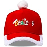 Gelasgo Unisex Red Christmas Baseball Cap Adjustable Cotton Plush Top Hat for Adults & Kids