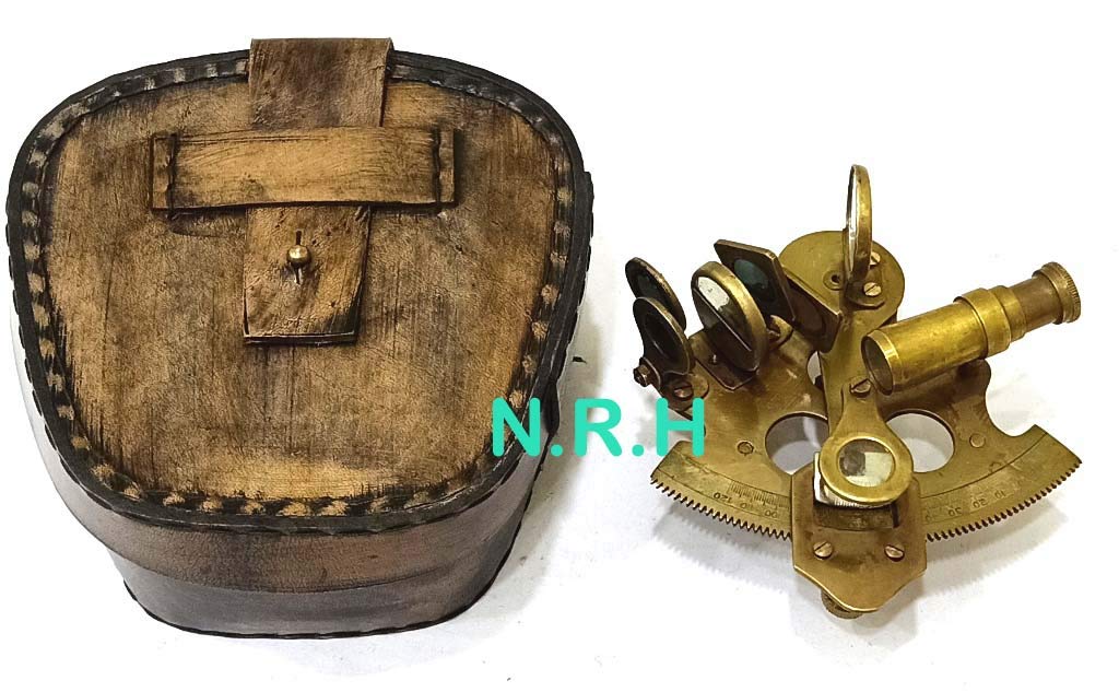 Solid Brass Sextant Nautical Maritime Astrolabe Marine With Lather Cash