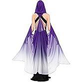 KUOIN Hooded Cape for Women Tulle Gothic Fairy Cloak Off Shoulder Fantasy Capelet Full Length 112CM