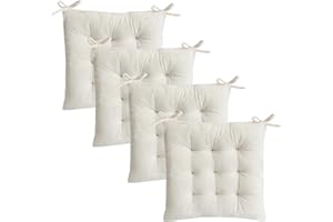 MissSoul Set of 4 Chair Cushions for Dining Chairs with Ties, Indoor Non-Slip Kitchen Chair Pad and Dining Room Seat Cushion Mat for Office Living Room Outdoor 15.5" - Ivory