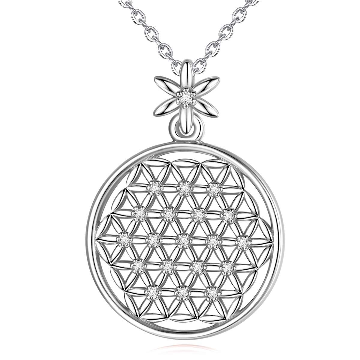 CELESTIA Flower of Life Necklace 925 Sterling Silver Sacred Geometry Pendant 18" Chain, Spiritual Jewellery, Gifts for Women