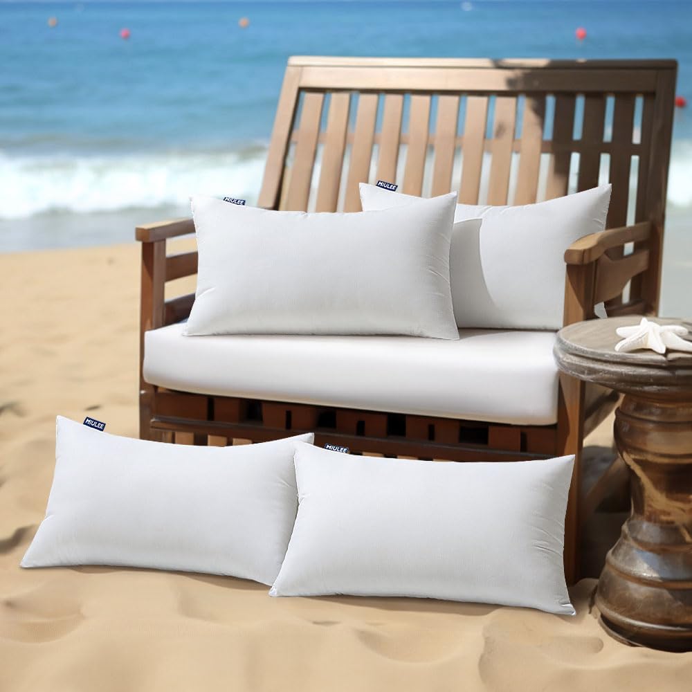 MIULEE Outdoor Cushions Waterproof-Pack of 4 Cushion Inserts 30cm x 50cm, White Outdoor Cushion Inserts 12 x 20 Inches, Waterproof Pillows for Outside