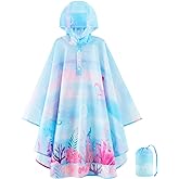 WAWSAM Lightweight Kids Rain Poncho Reusable Toddler Raincoat Waterproof Rain Jacket