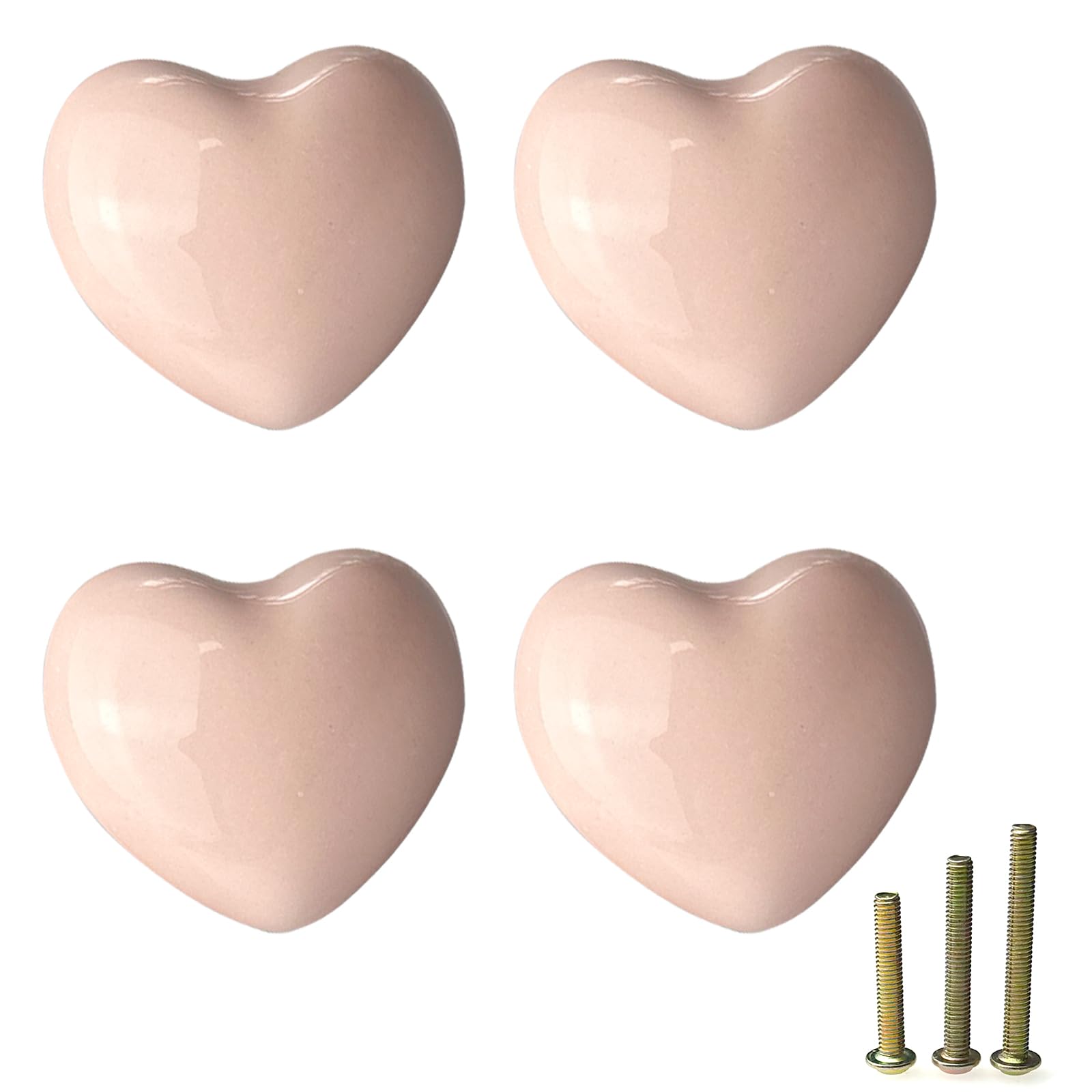 Mimhooy 4 Pack Heart Shaped Pale Pink Ceramic Drawer Knobs for Decorative Cabinets, Cupboards and Draws