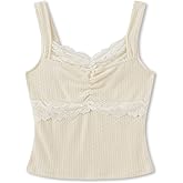 Women Fairy Lace Trim Cami Tops Sweet Y2K Vintage Aesthetic Ribbed Tank Tops Daily Casual Campus Coquette Clothes