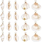 SUNNYCLUE 1 Box 5 Styles 20Pcs Natural Shell Charms White Seashell Charm Bulk Summer Beach Cowrie Hawaii Sea Life Scallop Pendants for Jewelry Making Diy Necklaces Bracelets Earrings Supplies Women
