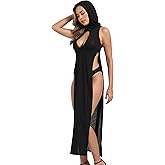 Olihom Cutout Goth Hooded Dress for Women, Sexy Rave Outfits EDM Festival Set Succubus Costume Club Night Out Dresses