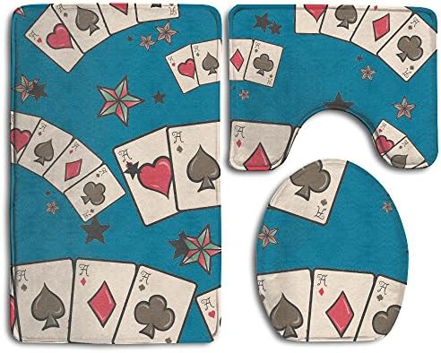 Playing Card Suits 3 Piece Contour Pattern Non-Slip Bath Rug Combed Bath Rug Mat Set