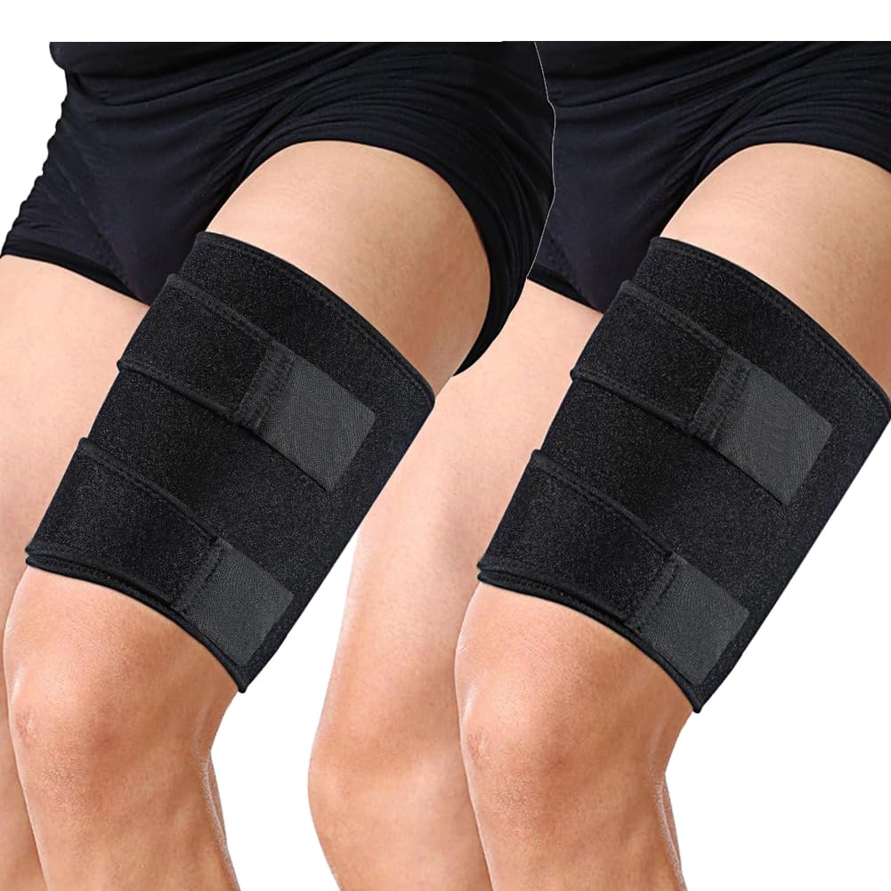 haozaikeji Adjustable Hamstring Brace Black Thigh Compression Sleeve Breathable Hamstring Support Wraps Non-Slip Thigh Bandage for Pulled Muscle, Sprains, Sports Injury Recovery Unisex