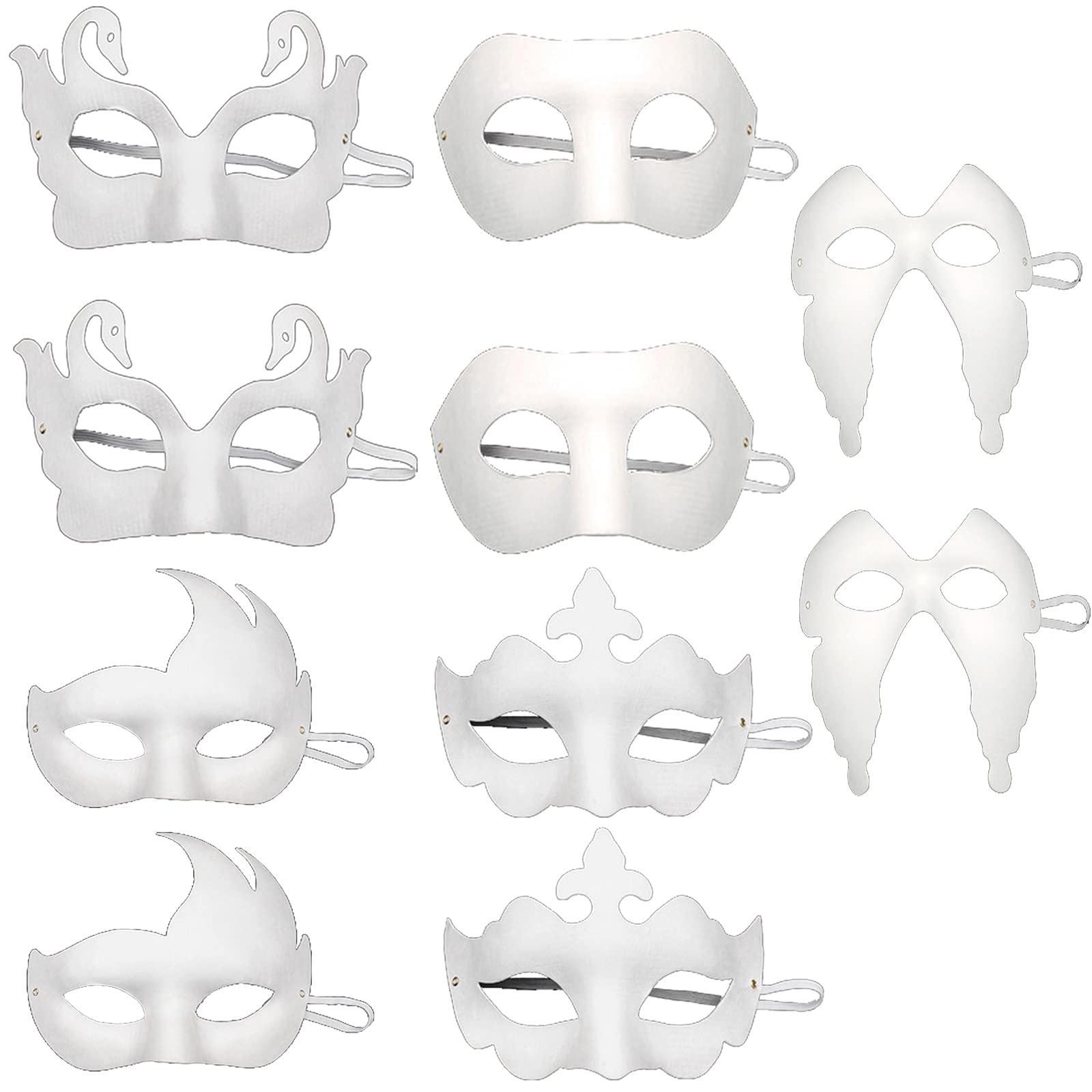 Eterspr Pack of 10 White Masquerade Half Mask DIY Masquerade Party Mask for Party Dance, Carnival, Role Play, Opera (White)